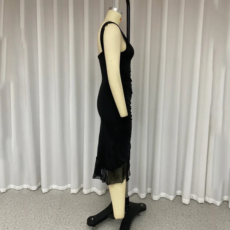 Wefad Maxi Dress Summer Elegant Solid Sleeveless Nipped Waist Slim Backless Ruffled Irregular Party Dresses Streetwear 250304