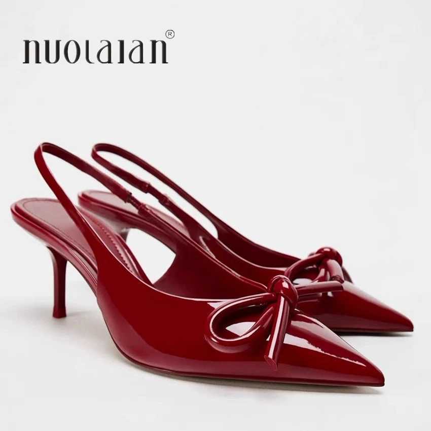 2025 New High H Wen Weddings Bridal Shoes Bow Decorated With Shallow Pointed Toe Elegant Slingbacks Ladies Pumps Y250304