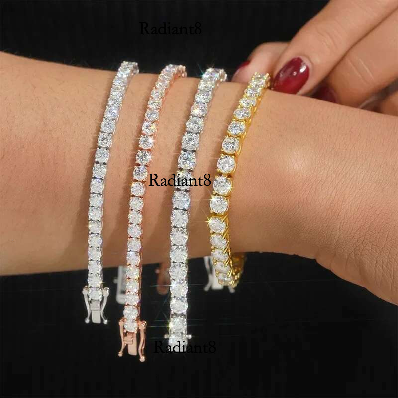 EWYA Real D Color Full 2/2.5/3/4/5/6.5mm Moissanite Tennis Bracelet For Women S Plated Rose Gold Dia k Bracelets