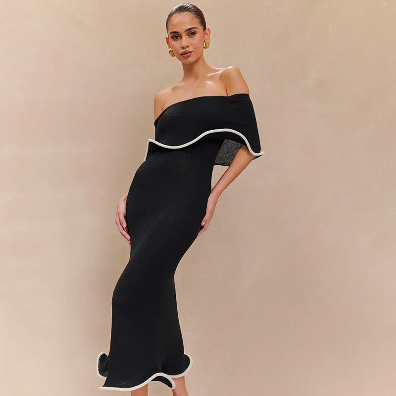 Strapless Sexy Party Club Ruffles Maxi Dress Off Shoulder Backless Outfit Summer Bodycon Ruched Evening Dresses 250304