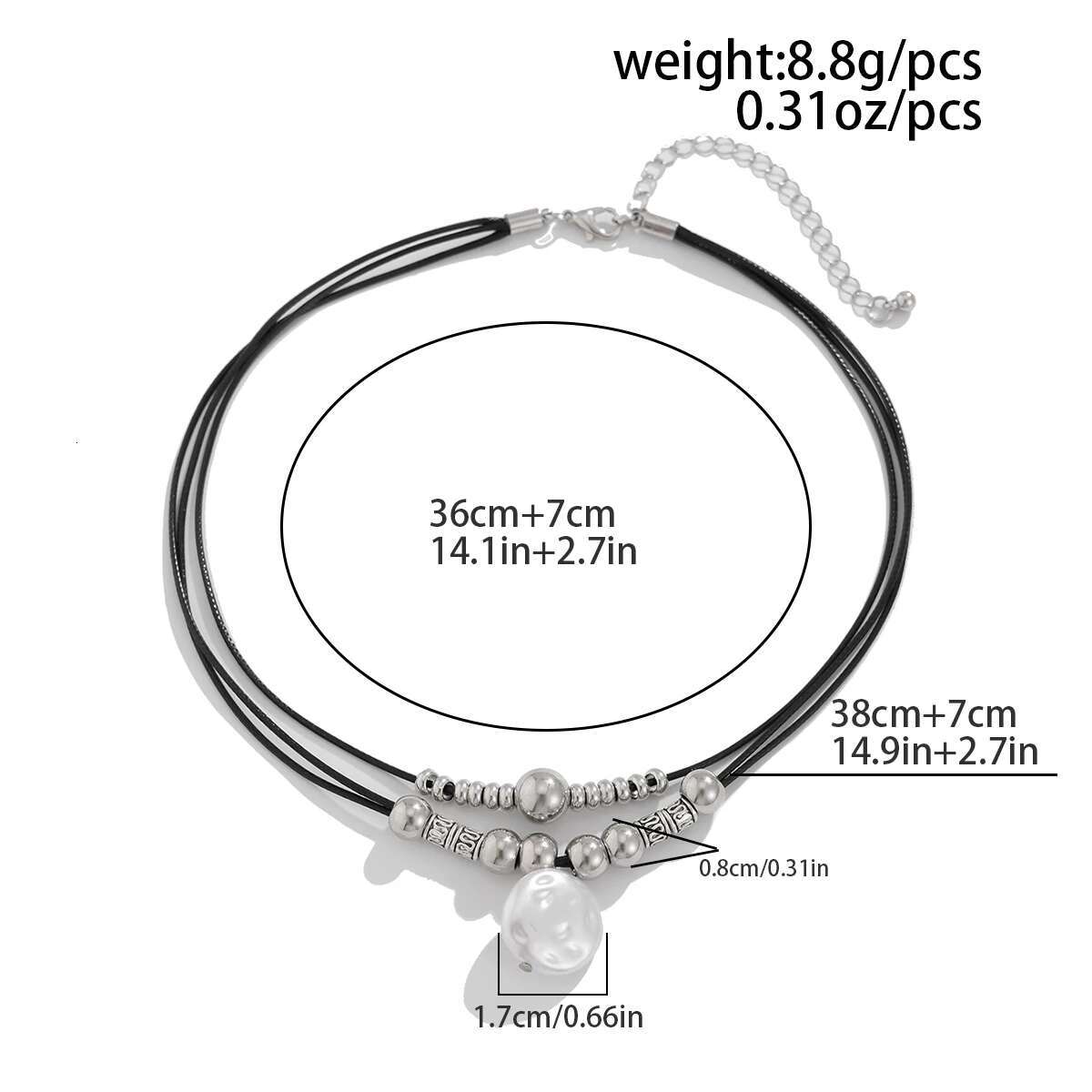 KunJoe Vintage Multilayer Leather Rope Chain Plastic Beads Choker Short Women Simple Imitation Pearl Pendant Necklace