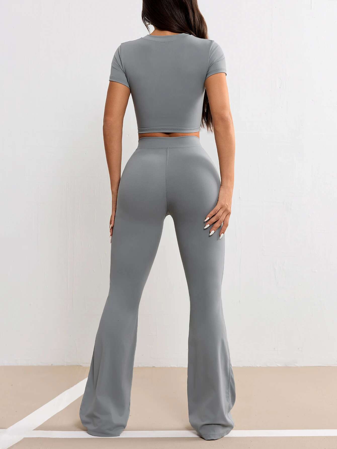2 PCS Sets For Women Gym Wear Workout Breathable T Shirts Fiess Flare Pant Jogging Leggings Activewear Yoga Suit