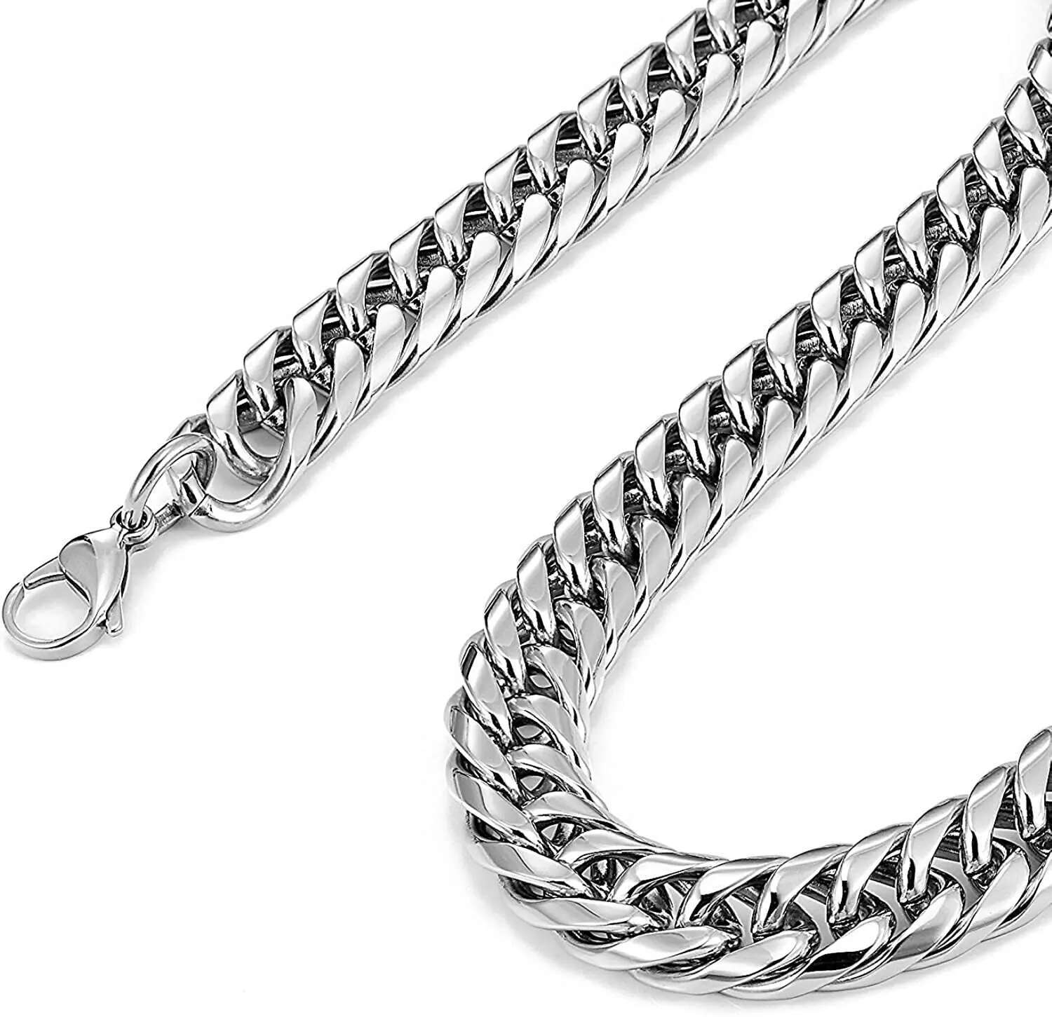 HNSP Stainless Steel Cuban Chain Necklace Bracelet For Men Neck Sier Color 8MM-14MM Thick Long Hand Chains Male Gift