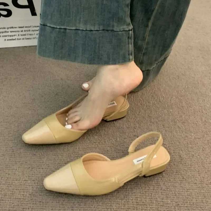 sandals for wen french nude pointed toe small fragrance style elegant low heel ladies sandals high quality zapatos de mujer Y250304