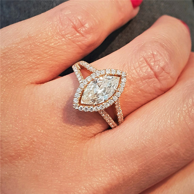 Jewelry 18K Real Gold Engagement Ring For Women 1.0Carat Marquise Halo Split Shank Wedding Gold Ring IGI Certificate Lab Grown Diamond Anniversary Wom