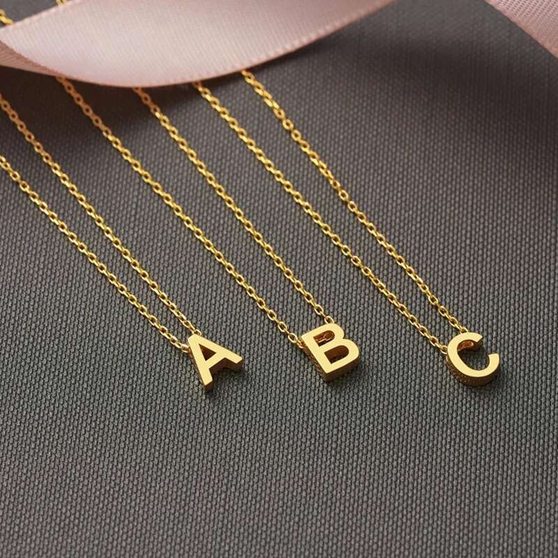 stainless steel Initial Gold Color Cut Letters Single Name Choker Necklace For Women Pendant Jewelry Gift dropshipping