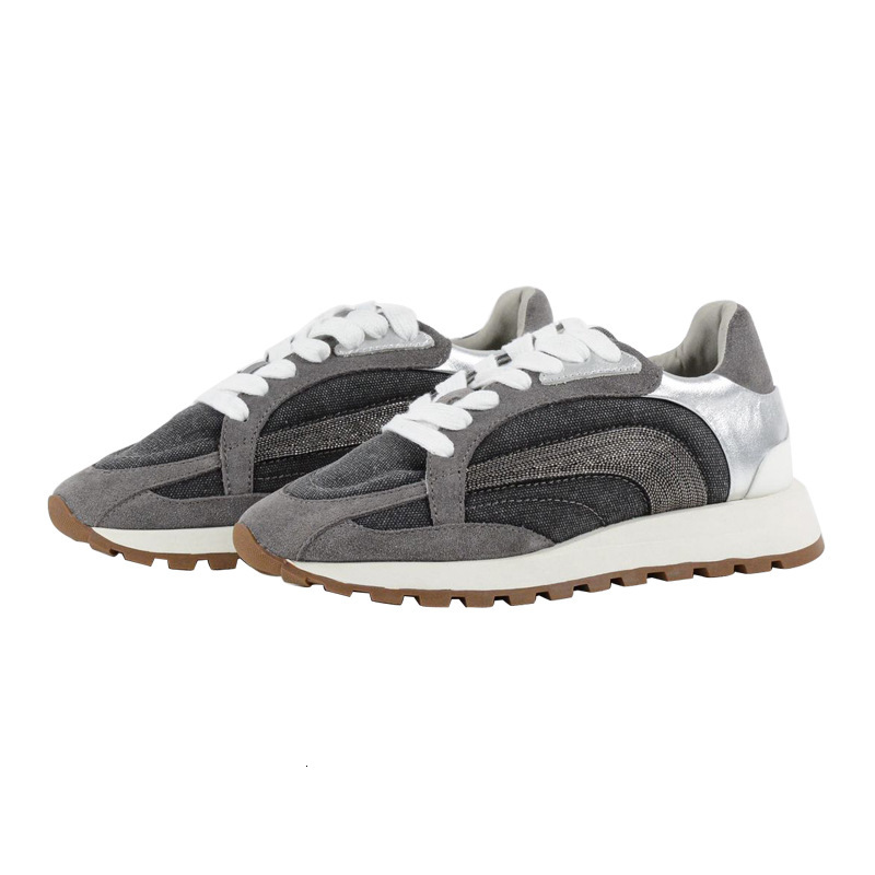 2025 new leather round toe cow suede breathable thick sole lace up color blocked dad BC casual sports shoes for women