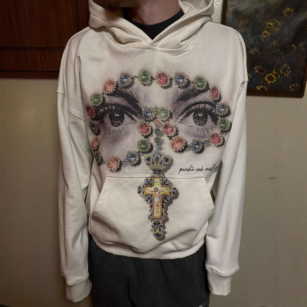 Y2K American Cool Face Cross 3D Stereoscopic Pattern Street Loose Clothing
