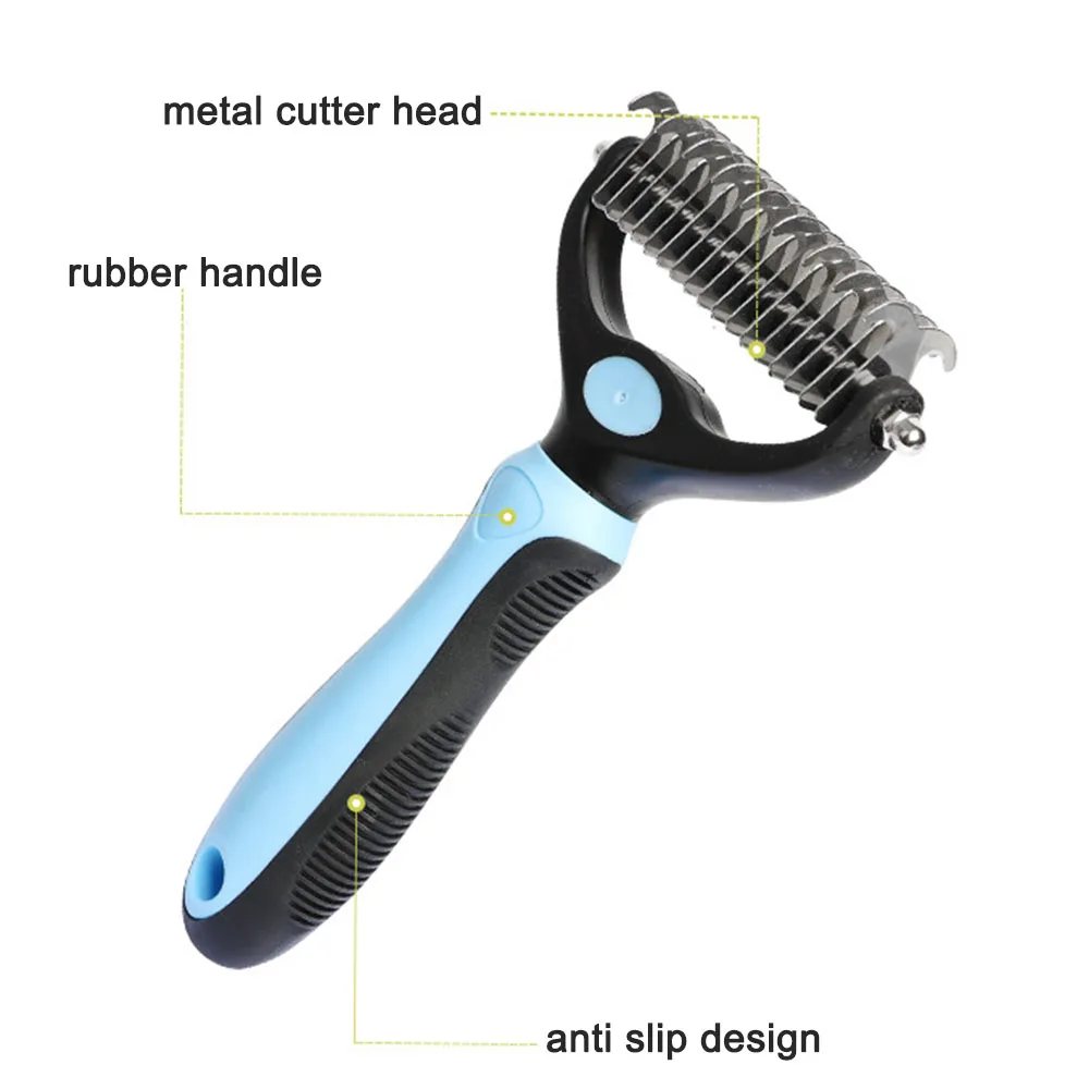 Undercoat Rake for Dogs & Cats Pet Dematting Comb with Extra Wide Double-Sided Teeth Removing Shed Fur Knots Mats and Tangles