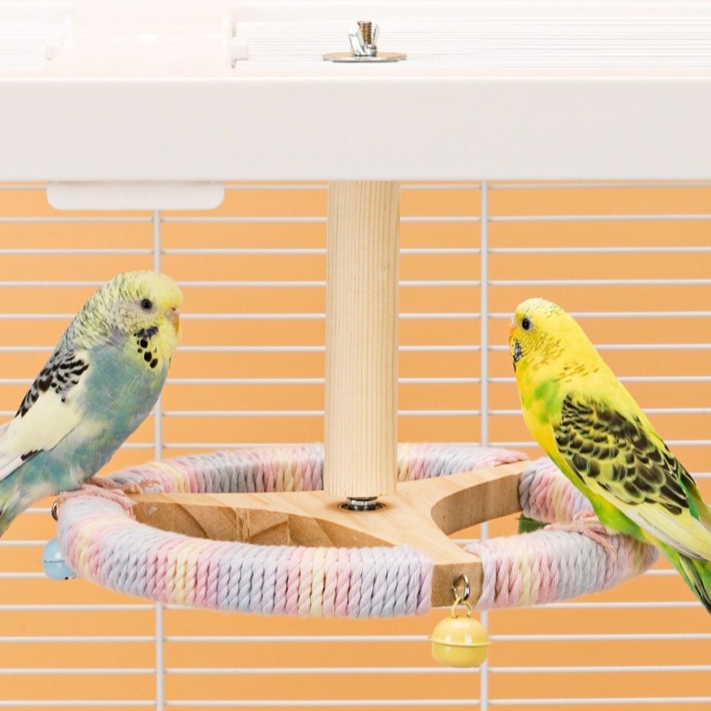 Funny Wood Parrot Rotating Stand Portable Detachable Bird Training Stand Rotatable with Bells Bird Perches Bird Cage