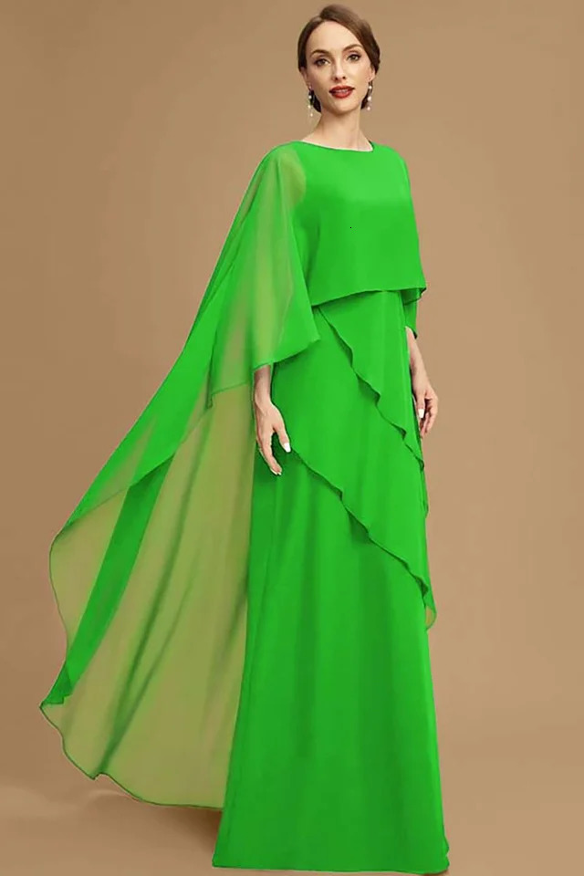 Plus Size Women Party Dress Chiffon Batwing Cape Sleeve Tiered Asymmetric Trim ONeck Gowns Cocktail Wedding Guest Long 250225