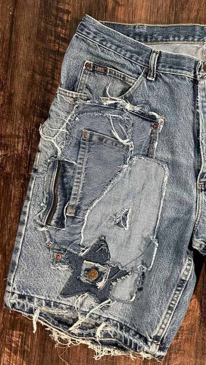 Vintage Patchwork Ripped Denim Shorts Y2K Jeans Mens Womens Hip Hop Vintage Ripped Retro Blue Baggy Denim Fitness Casual ShortsT250305