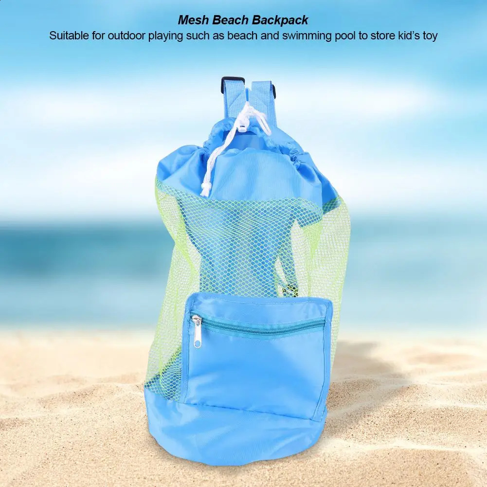 Ship from US Portable Mesh Beach Storage Bag Foldable Drawstring Tote for Toys Sand Swim Gear Shells 250305FBB