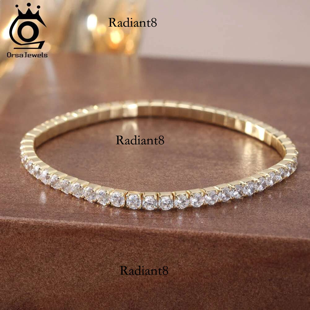 ORSA JEWELS Elastic Hiphop Iced Out 3mm Cubic Zirconia Stretchable Tennis Adjustable Sier Bracelet Chain SB217