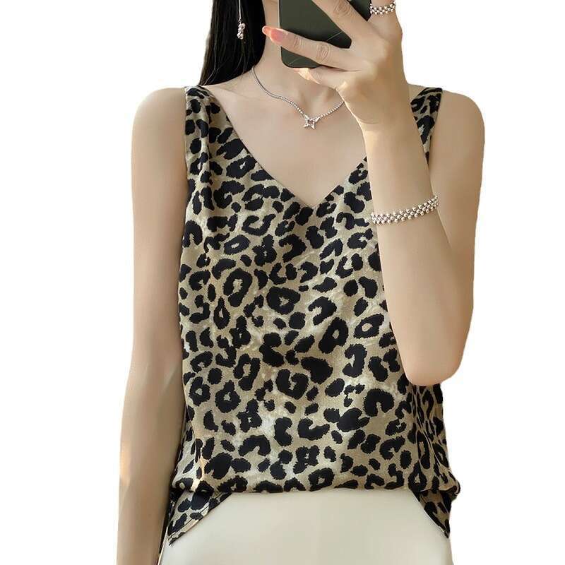 Design Western-style Niche Silk Women's V-neck ral Print with Suit Satin High-end Vest Camisole Womens Tops
