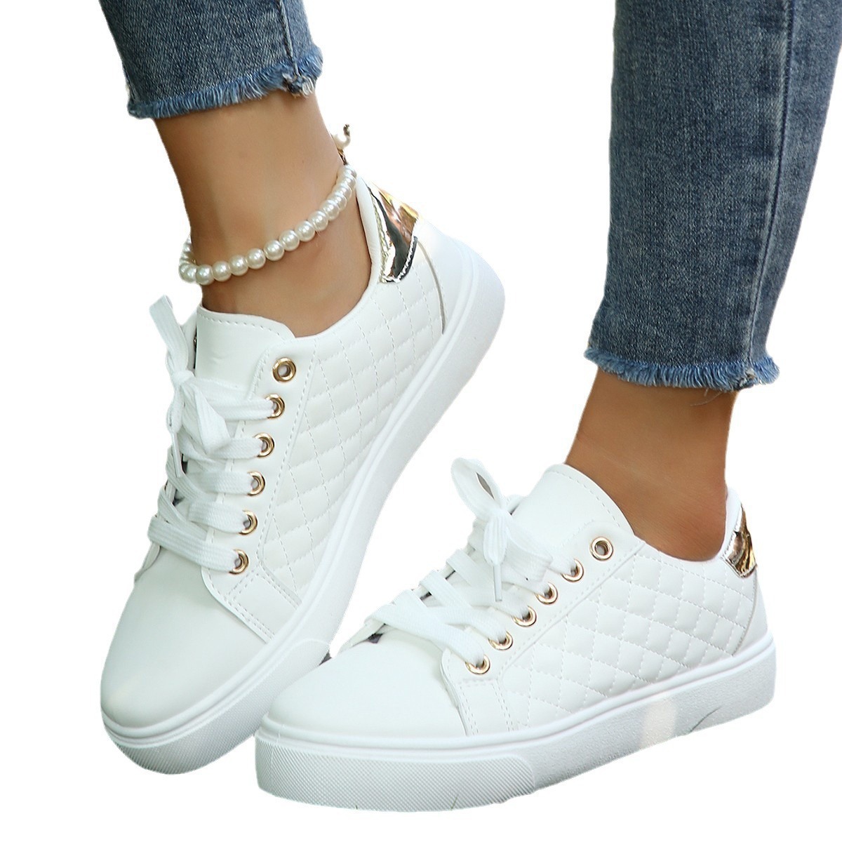 2025 Spring New Large Designer Women's Flat White Round Head Simple Solid Color Casual Board Shoes Trendy Casual Shoes