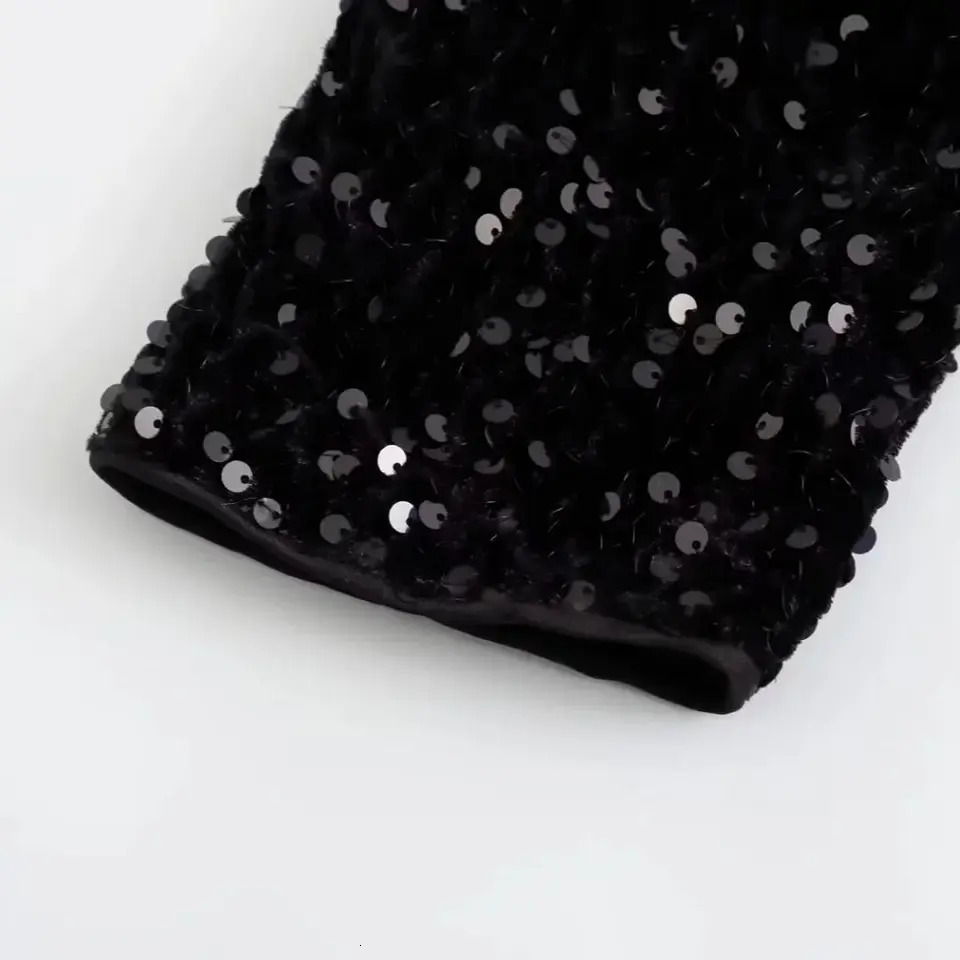 TRAF one shoulder long dress for women sparkling sequins backless sexy evening party vest ultrathin pleated edge summer 250304