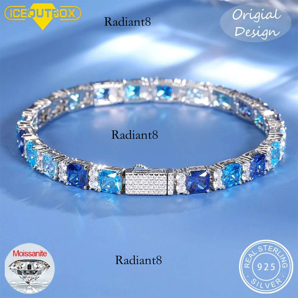 ICEOUTBOX Gradient Blue Square Baguette Tennis Bracelet For Women S Sier New Original Men Unisex Hip Hop Jewelry Party Gift