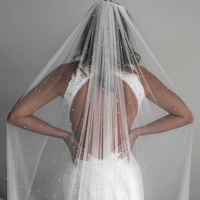 Romantic Tulle 1 Tier Pearl Wedding Bridal Veil With Metal Comb White Ivory Long Bride Hair Accessories Dl0126 Youmaidress