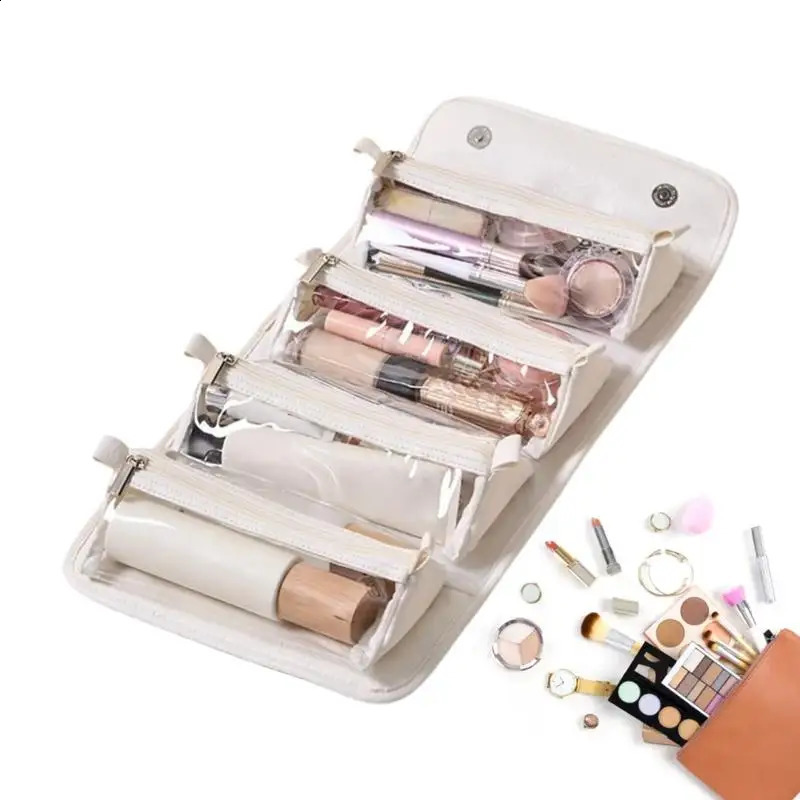 Ship from US 4in 1 Makeup Bag Mesh Cosmetic Case for Women Portable Travel Toiletries Organizer Beauty Zipper Brushes Lipstick Storage 250305FBB
