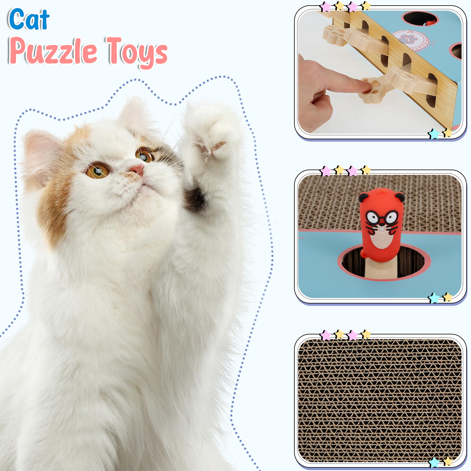 Cat Enrichment Toys Fun Cat Mole Game Interactive Pet Puzzle Toys with Cat Scratching Board Pet Supplies for Indoor Pet Exercise