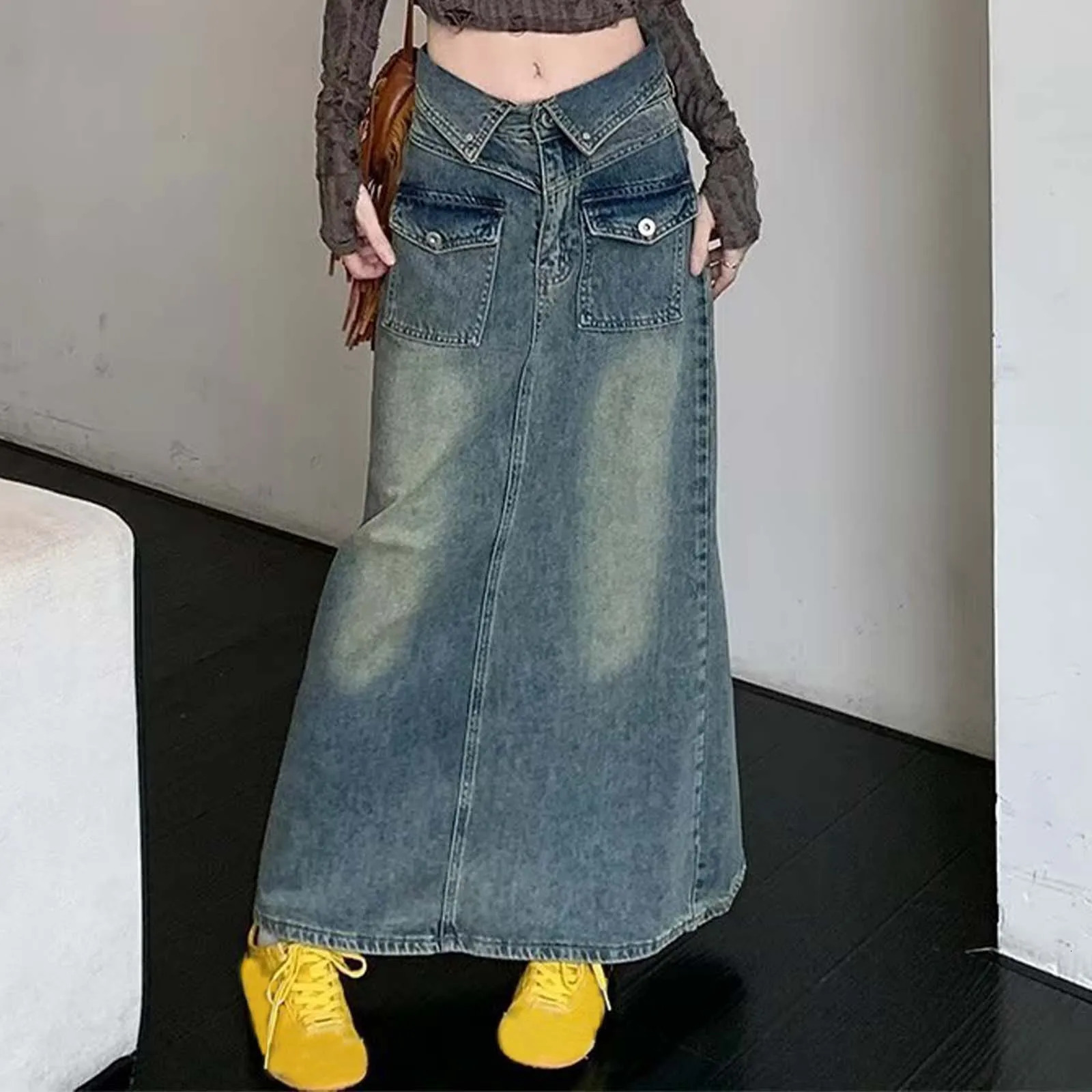 Summer Denim Skirt Korean Fashion Split Straight Skirt Blue Gray Slim Fit Long Skirts Y2k Vintage High Waisted Skirt Women 250228