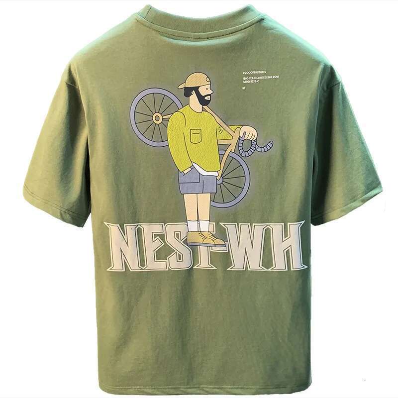2024Summer New T-Shirt Trendy Printed Literary Youth Short Sleeve Men's Fashion Street Sports Breathable Top