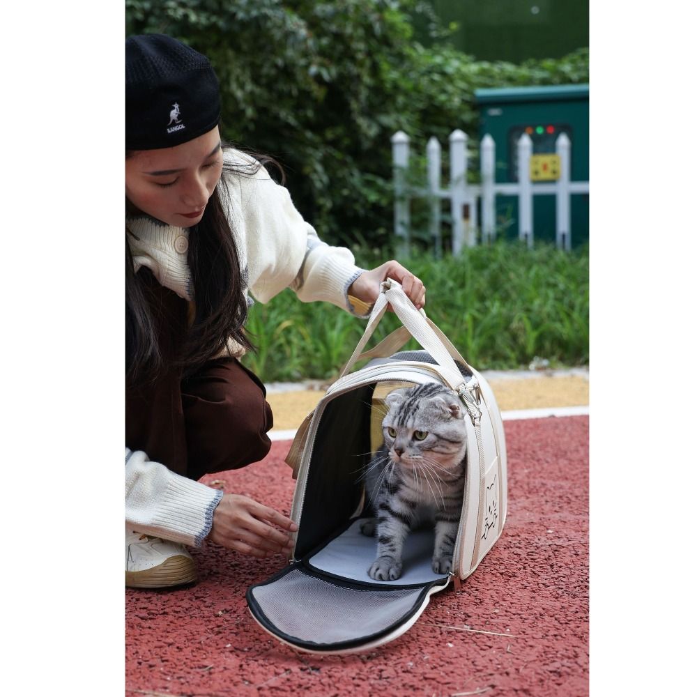 Portable Top-Expandable Cat Carrier Breathable Mesh Cats Handbag Escape Prevention Dogs Carrier Bag for Outdoor Travel