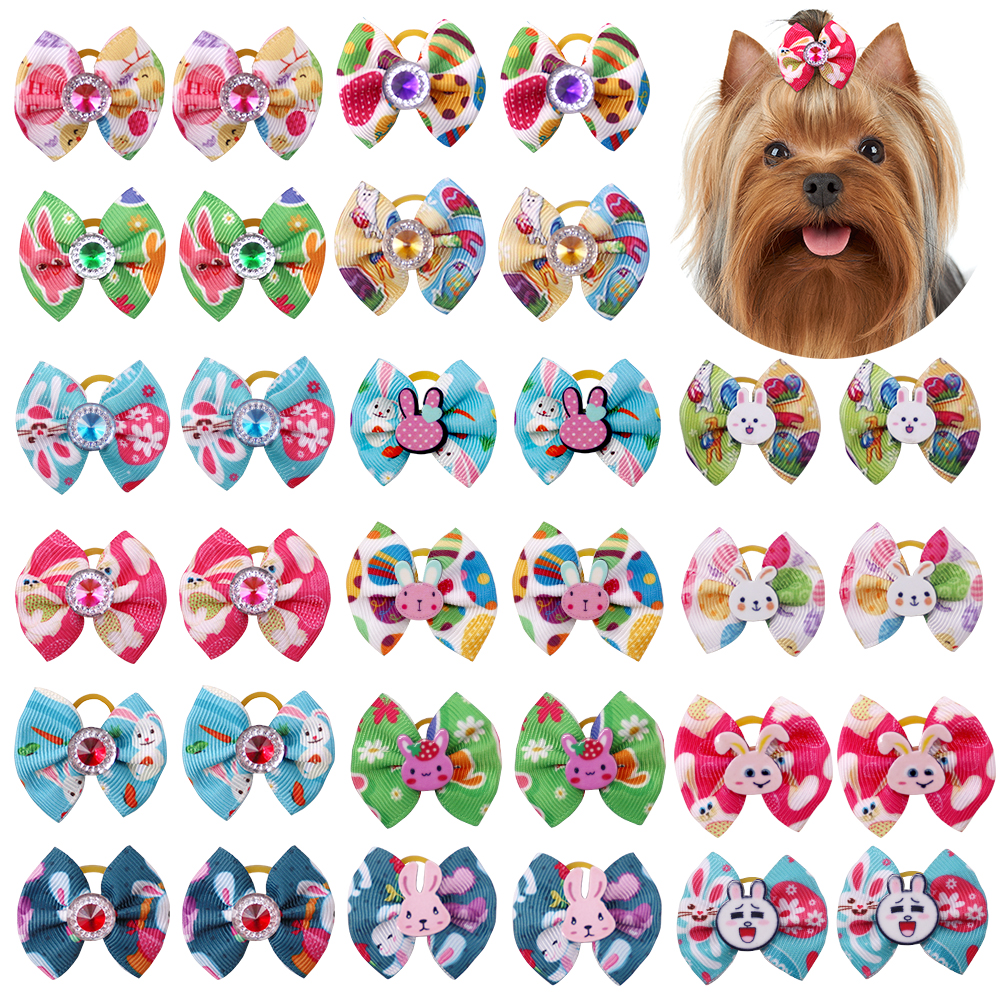 10PCS Easter Dog Grooming Accessories Holiday Puppy Bows With Rubber Bands Adjustable Dog Bow Ties Pet Supplies For Small Dogs