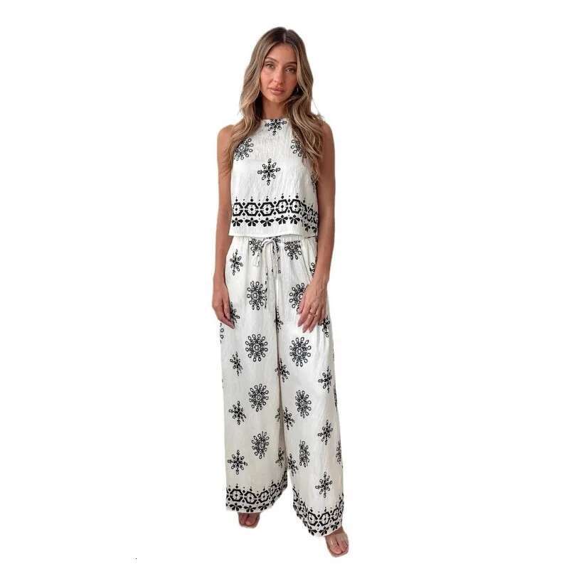 2025 Fashion Sexy Printed Strap Wide Leg Set Spring And Summer New Women's Clothing Street Trendy Sleeveless