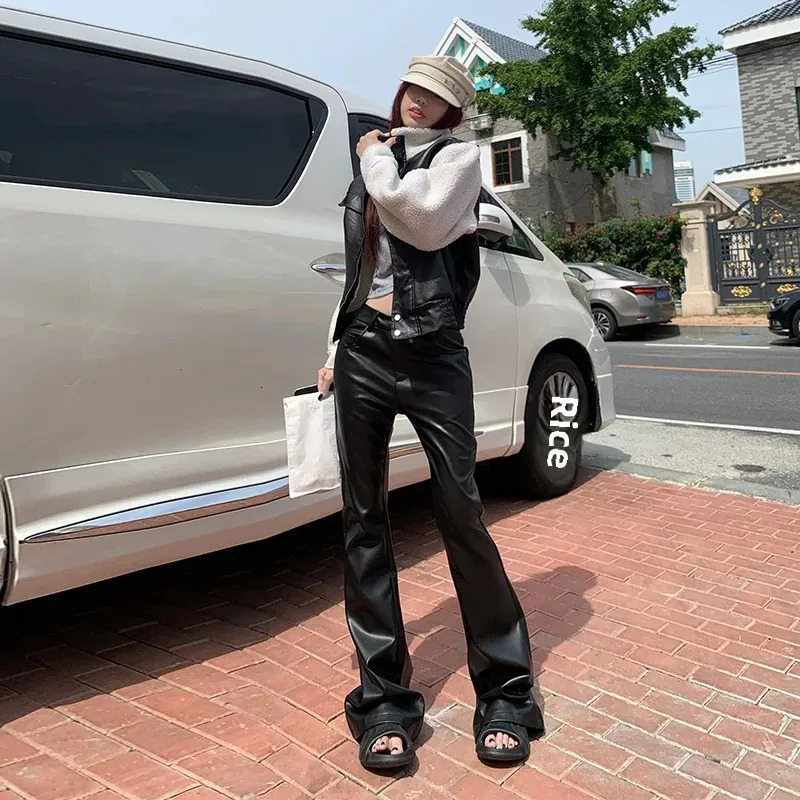 Urban Travel Casual PU Leather Pants BellBottom Comfortable Versatile City Chic Style Mens Trousers Arrival AutumnWinter 250304