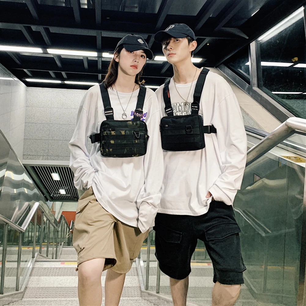 Unisex Streetwear Vest Chest Bag Oxford Cloth Waistcoat Hip Hop Shoulder Pouch 250227