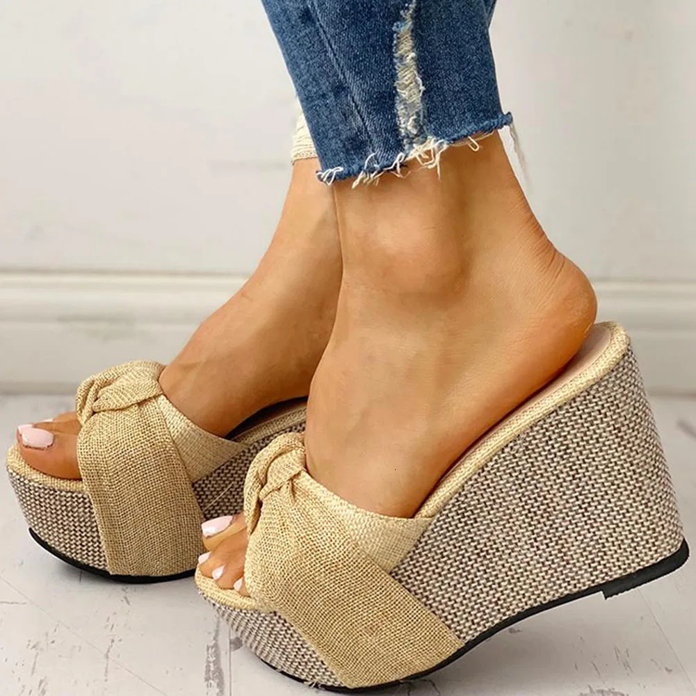 Free Gift Feet Chain Slip On Leisure Platform Summer Sandals Wedges High Heels Women Shoes Woman Mules Flip Flops 250228