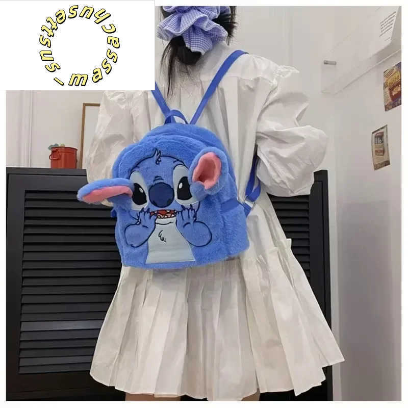 Backpacks New Plush Backpack Ins Japanese Blue Stitch Funny Cartoon Large-Capacity Student Backpack Kindergarten Bag Child Gift Y250305UK7I