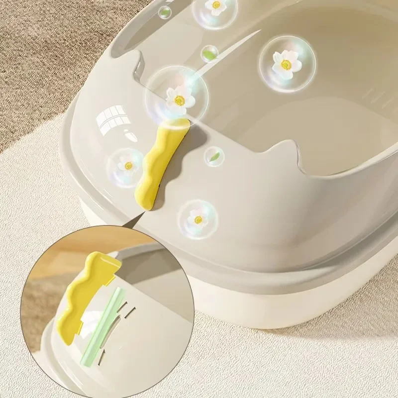 Cat Litter Box Cat Toilet Large Capacity Kitty Sandbox Cats Bathroom Semi Closed Cleaning Basin Splashproof Cats Tray Pet Supply