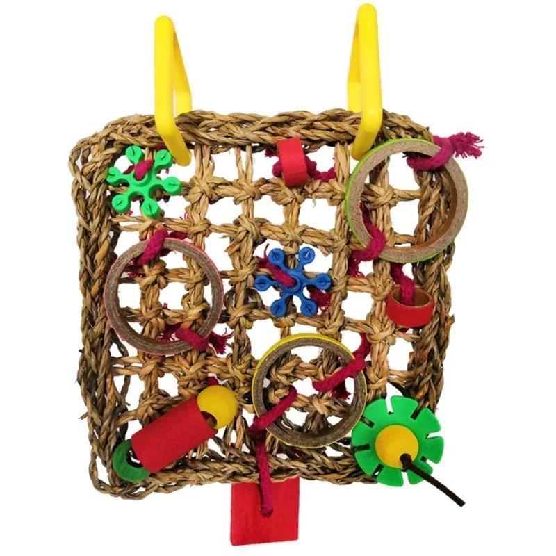 Popular New Fashion Parrot Toys Woven Seagrass Biting Hanging Hemp Rope Swing Play Ladder Chew Foraging Funny Colorful