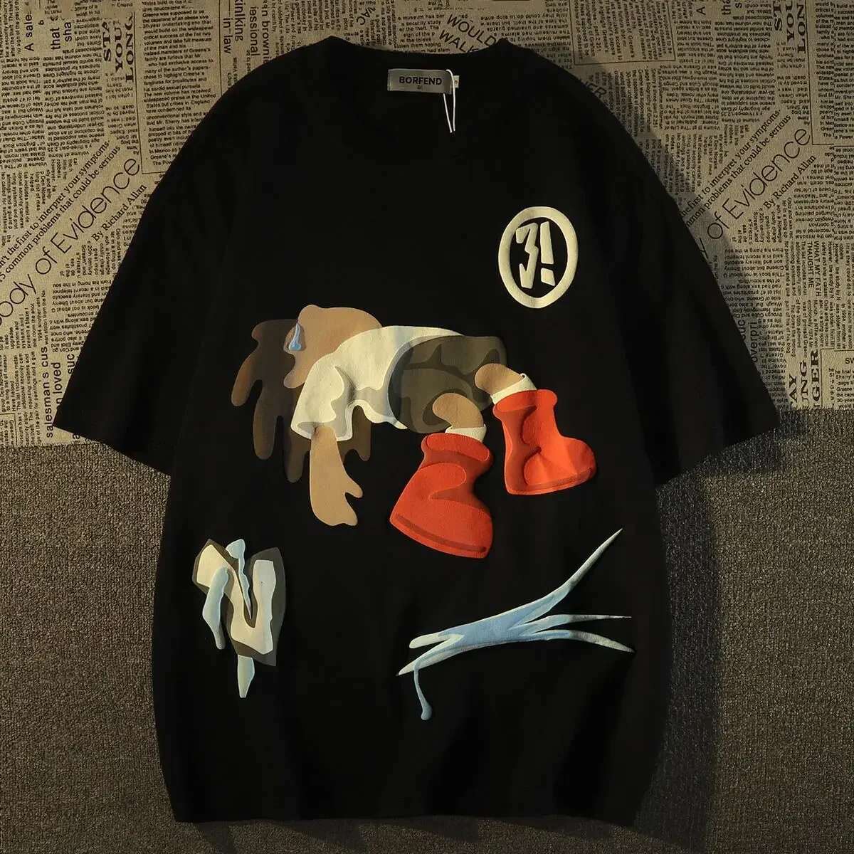 Men And Women Short T-Shirt American Fun Cartoon Cotton Loose Oversize Half Sleeve Couple Top Y2k Clothing Summer Clothes
