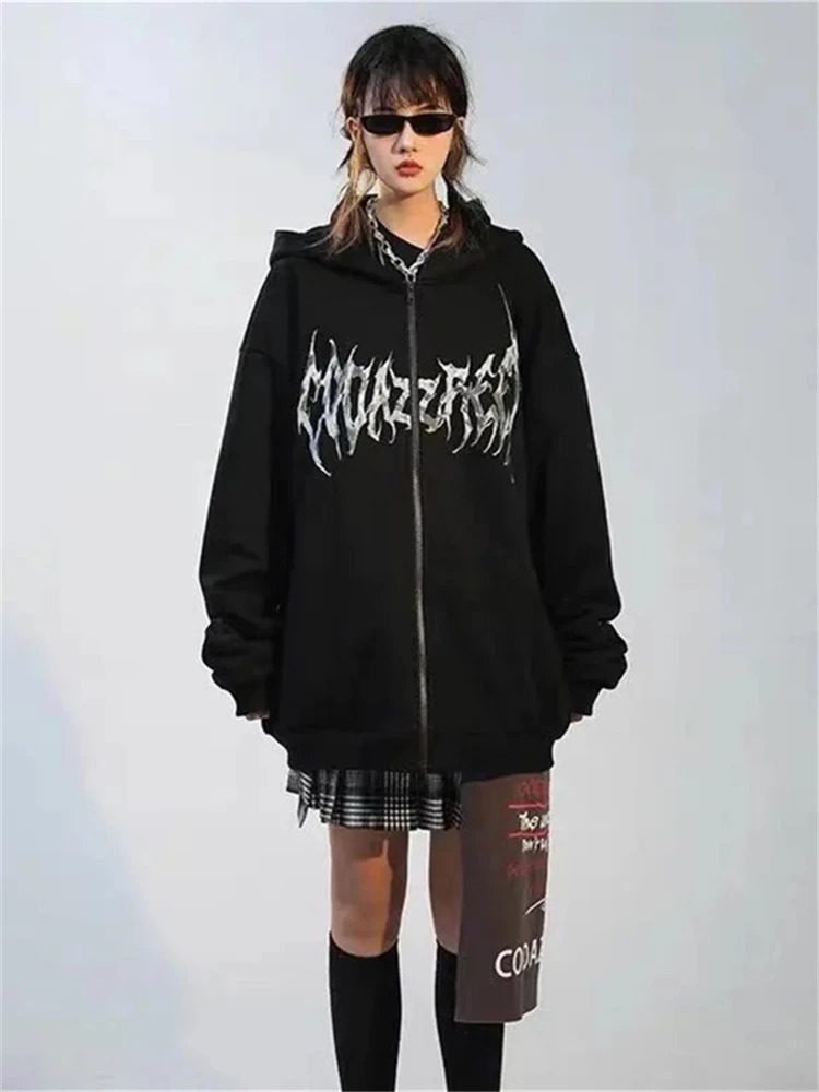2000s Aesthetic Grunge Sweatshirt Chic Long Sleeve Zipper Tops Clothes Harajuku Vintage Coat Y2k Casual Hoodies Women Streetwear 250304