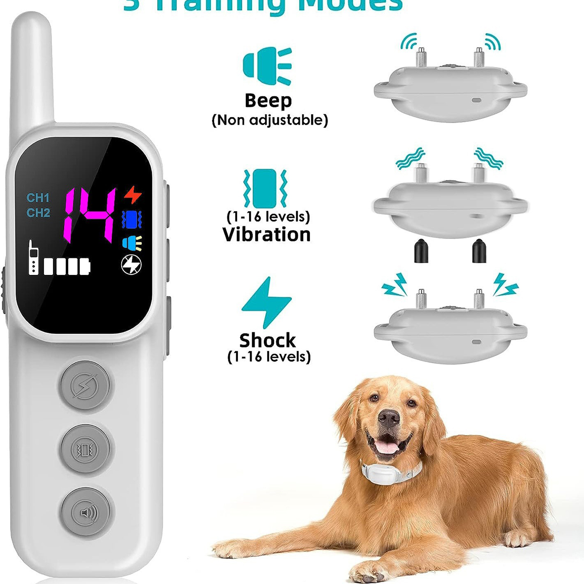 Dog Training Collar Wrap-Around Shock 1000ft Control Distance W/3 Training Modes Beep Vibration Shock Dog Anti-barking Collar
