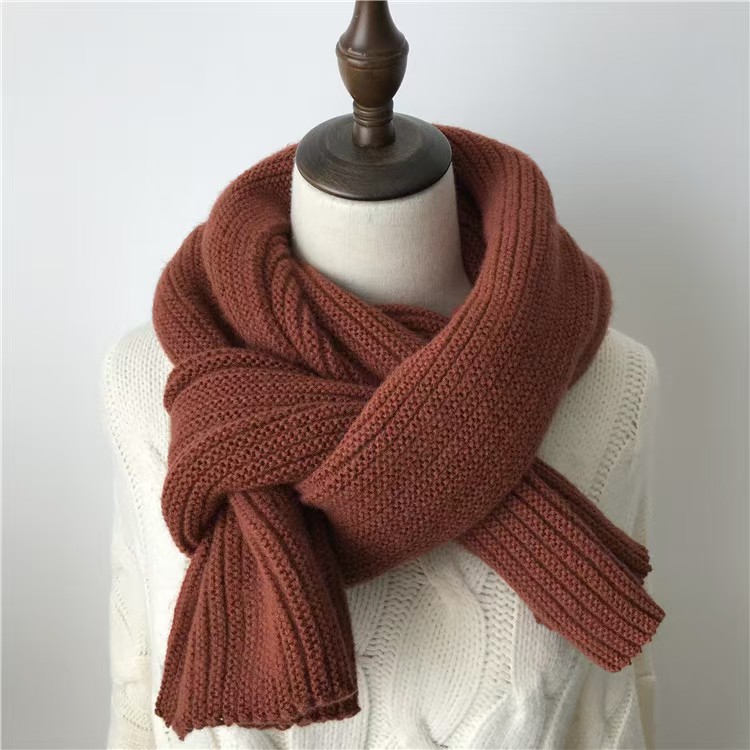 K049 Korean version ins wool knitted scarf for women autumn and winter thickened warm scarf student solid color trendy red versatile model