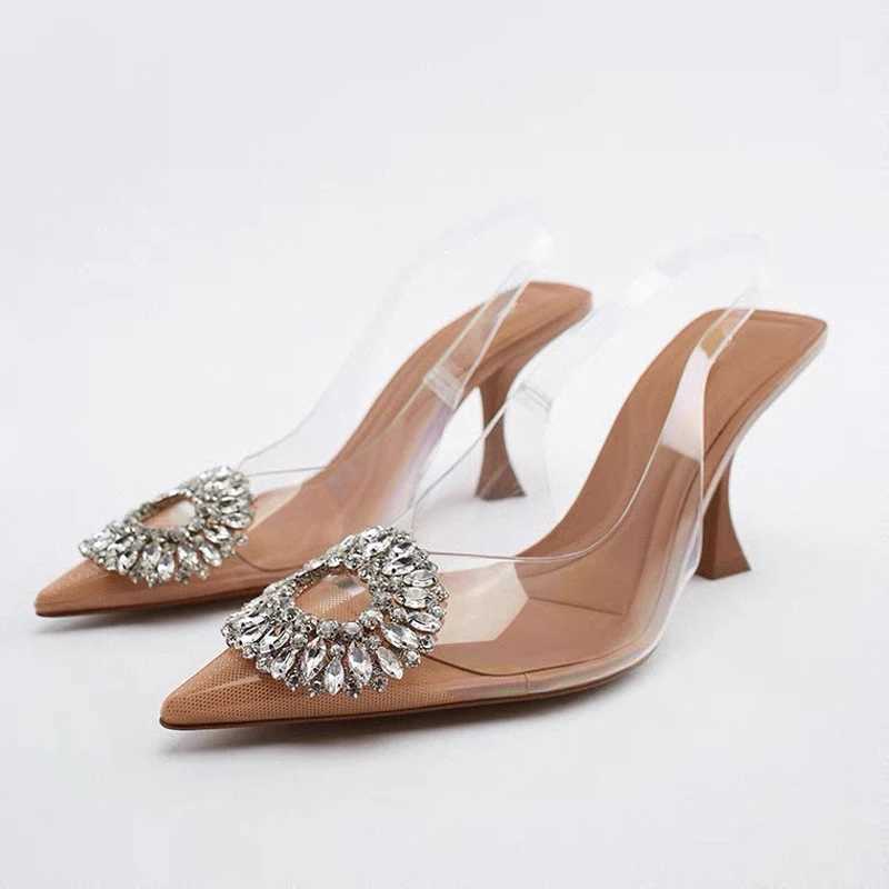 Luxury brand Wen High H Rhine Fi sandals 2023 summer transparent shoes womens pump Slingbacks Plus size 42 Y250304