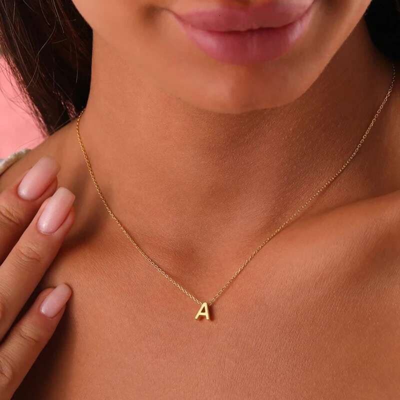 stainless steel Initial Gold Color Cut Letters Single Name Choker Necklace For Women Pendant Jewelry Gift dropshipping
