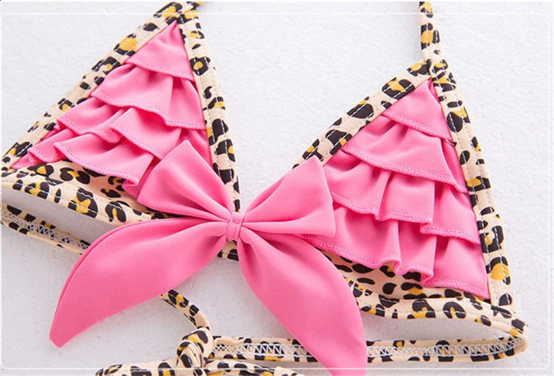 Kids Girls Pink Leopard Swimsuit Swimwear Baby Child Beachwear Bikini Set Swimming Girls Bathing Suit 250304