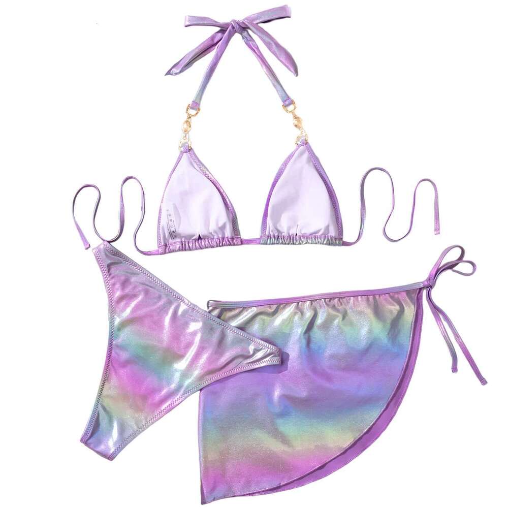 Rhie Sexy Bikini Set 2024 Women Purple Illusory Push Up Skirt 3 Piece Swimsuit Beach Bathing Suit Thong Swimwear Km-Ly
