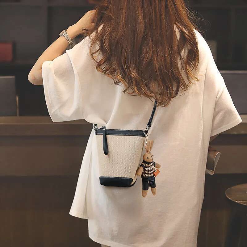 Mobile Phone New 2024 Crossbody Female Canvas Bucket Bag Autumn And Winter High-Grade Lightweight Bags