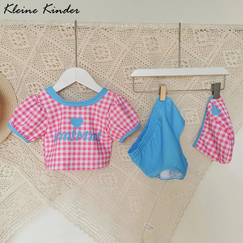 Childrens Swimwear for Girls Plaids Checkered Bathing Suit for Girl Short Sleeve Toddler Baby Tankini Bikini Set Beach Clothes 250304