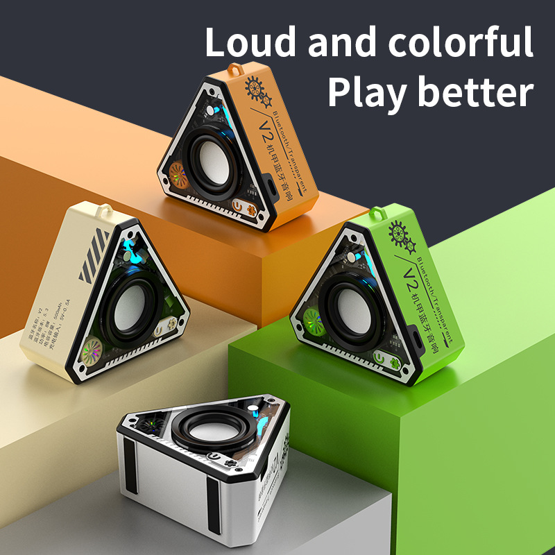 V2 Mech-Style Bluetooth 5.3 Speaker: 360° Bass Boost, RGB Lights, 5H Playtime | Portable Compact Soundbar for Outdoor/Desktop (52mm Drivers, 500mAh)