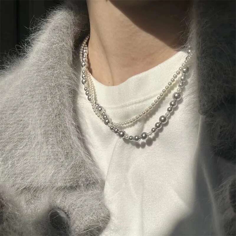 Fashion Imitation Pearl Wrapped Double Layer Magnetic Buckle Neck Chain Choker Necklace Jewelry Gift