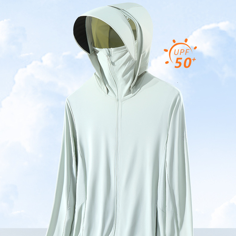tracksuit Sunscreen for men, with removable vinyl hat brim and original yarn type, women's UV resistant UPF50+sunscreen clothes