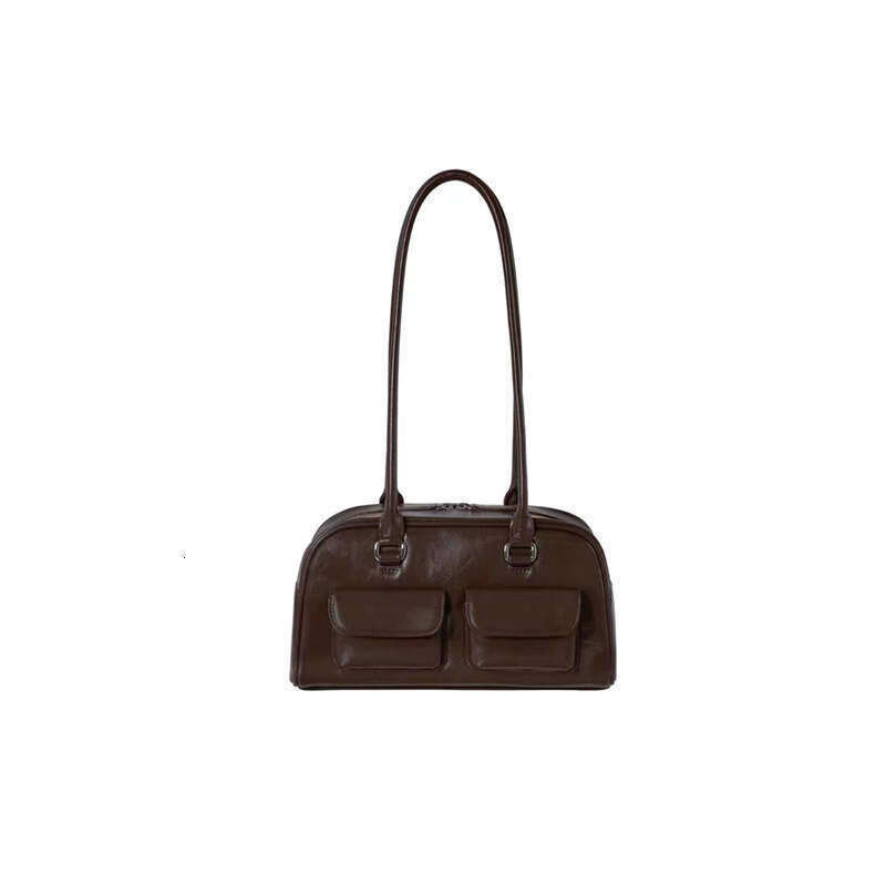 Versatile Large Capacity Single Shoulder Tote Bowling 2025 New Niche Women's High-End Leather Pillow Bag